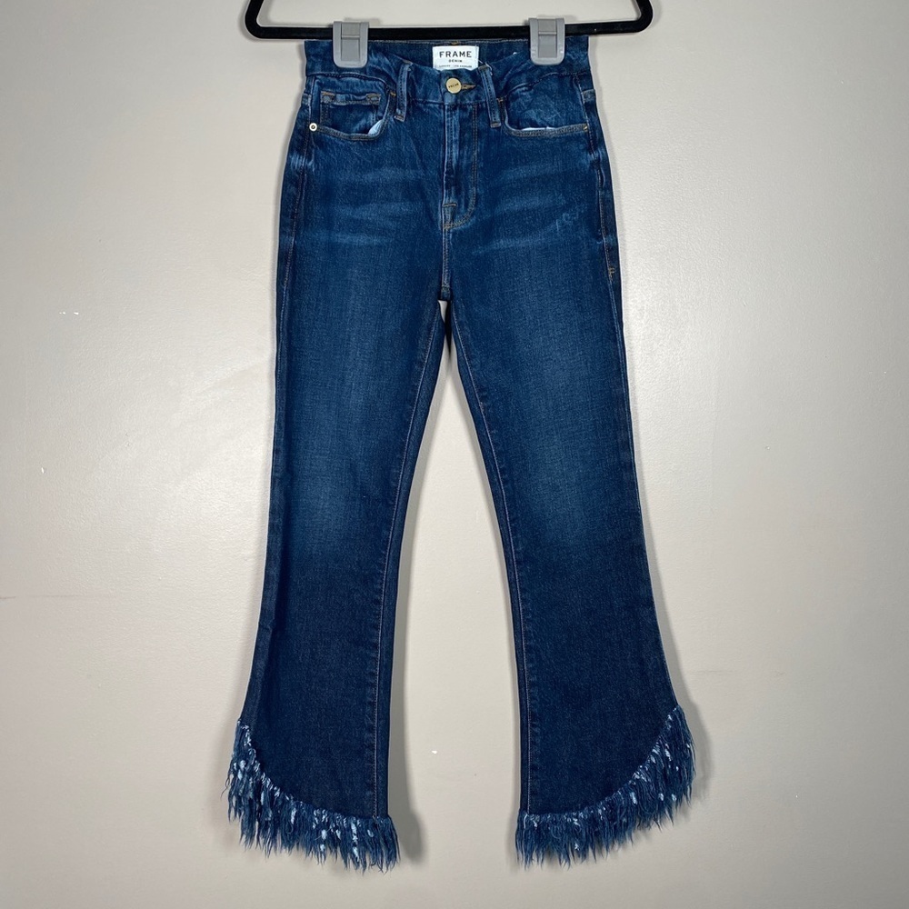 Frame Le Crop Mini Boot High Rise Fringe Hem Denim Jeans - Picture 4 of 11